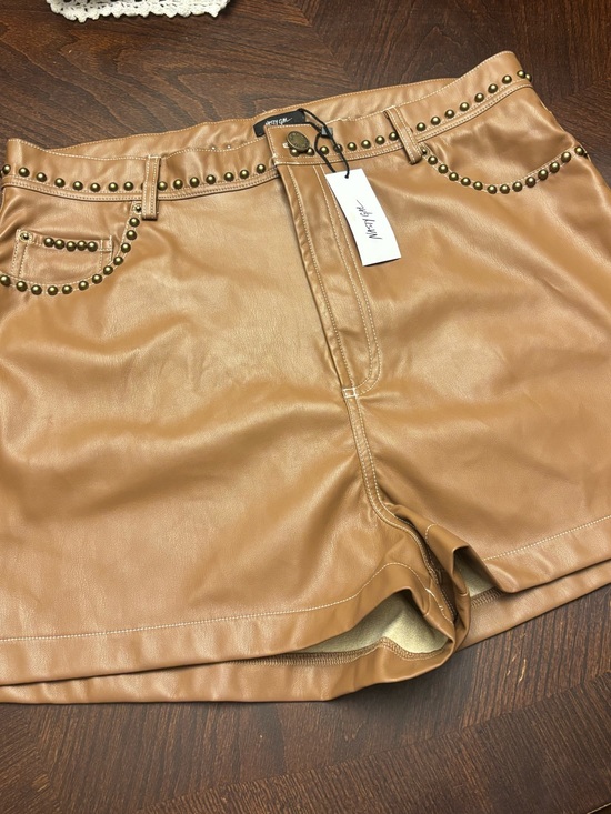 Nasty Gal Pants - NWT Nasty Gal Tan Premium Faux Leather Studded Shorts- Size 12
